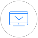 LCD monitor icon in blue outline inside a gray circle