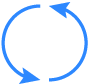 Follow up icon in two curve arrows in separate ways with blue outline