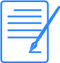 Job offer icon in sheets and pen with blue outline